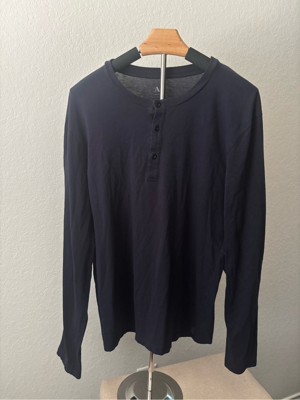 Armani Exchange A|X Henley Shirt Navy Blue Long Sleeve 3 Button Mens Large